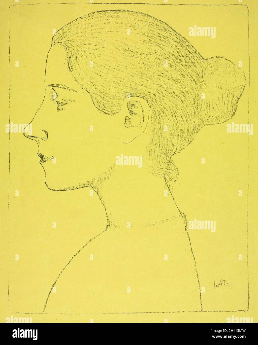 Porträt einer jungen Frau (Profil de jeune fille), c. 1893. Aristide Maillol (Französisch, 1861-1944). Lithographie auf gelbem Papier; Blatt: 36 x 27.9 cm (14 3/16 x 11 Zoll); Bild: 31.1 x 24.2 cm (12 1/4 x 9 1/2 Zoll). Stockfoto