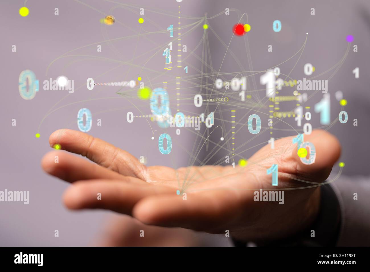 Illustration von Binärcodes in einer menschlichen Hand Stockfoto