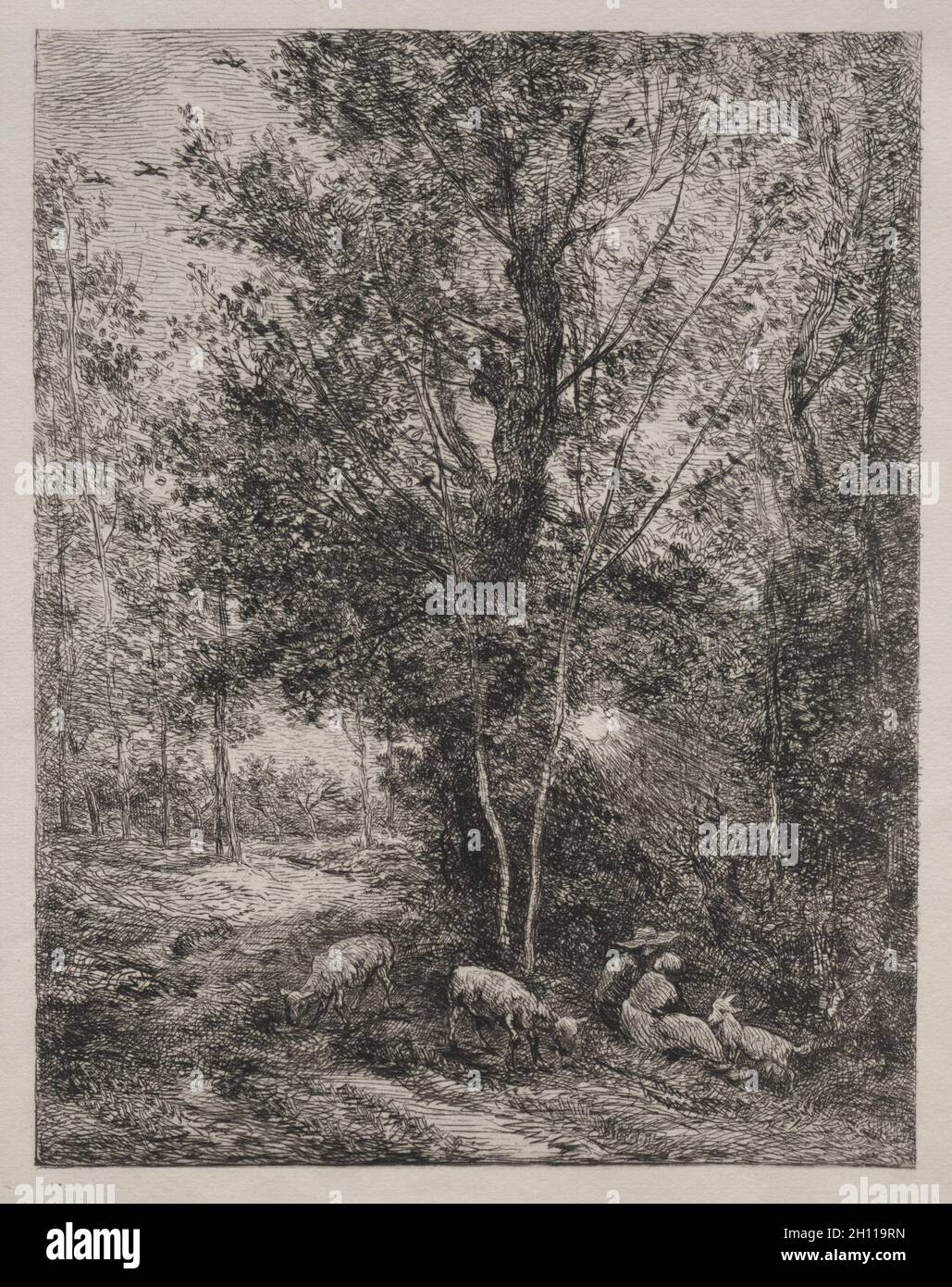 Die Hirten und die Schäferin, 1874. Charles François Daubigny (Französisch, 1817-1878). Ätzen; Blatt: 32,6 x 24 cm (12 13/16 x 9 7/16 in.); Platte: 28,4 x 21,6 cm (11 1/4 x 8 1/2 in.). Stockfoto