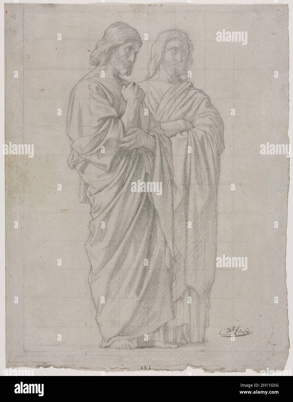 Zwei stehende Figuren (Studie für den linken Abschnitt der Sendung der Apostel), 1860. Jean Hippolyte Flandrin (Französisch, 1809-1864). Graphit, squared in Graphit; Blatt: 30,2 x 23,6 cm (11 7/8 x 9 5/16 in.). Stockfoto