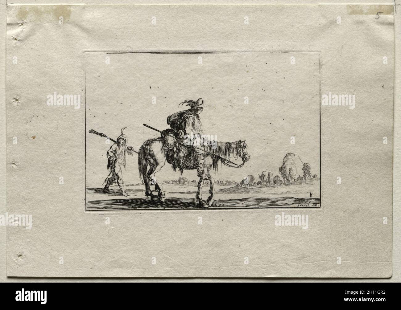 Caprices: Mounted Soldier und Foot Soldier, c. 1642. Stefano Della Bella (Italienisch, 1610-1664). Ätzen; Stockfoto