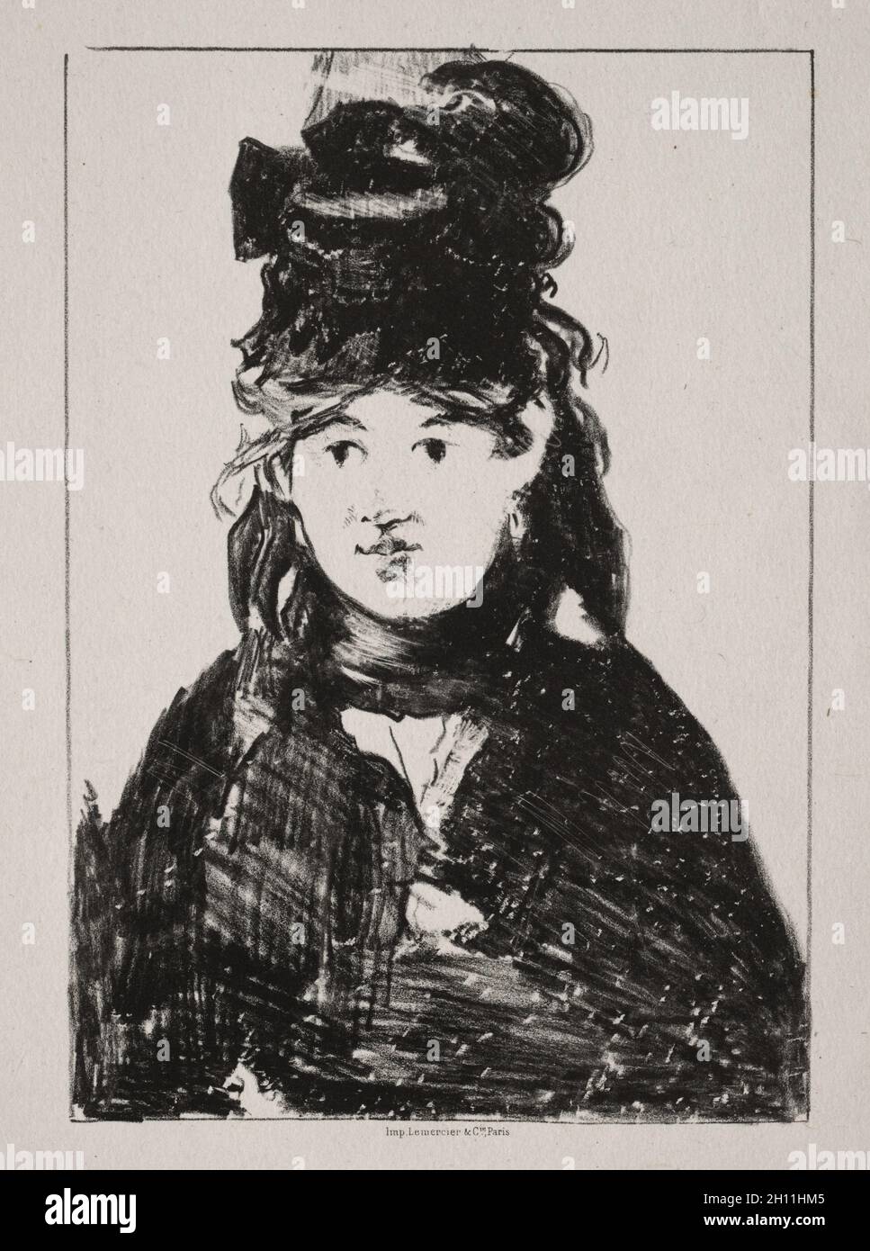 Porträt von Berthe Morisot, 1872. Edouard Manet (Französisch, 1832-1883). Lithographie; Blatt: 43.9 x 30.2 cm (17 5/16 x 11 7/8 Zoll); Bild: 20.4 x 14.1 cm (8 1/16 x 5 9/16 Zoll). Stockfoto