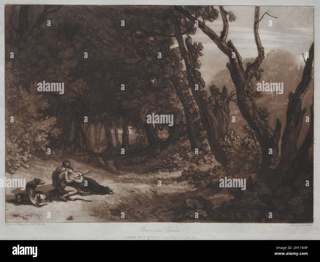 Liber Studiorum: Procrus und Cepalus. Joseph Mallord William Turner (Großbritannien, 1775-1851). Ätzung und Mezzotinta; Stockfoto