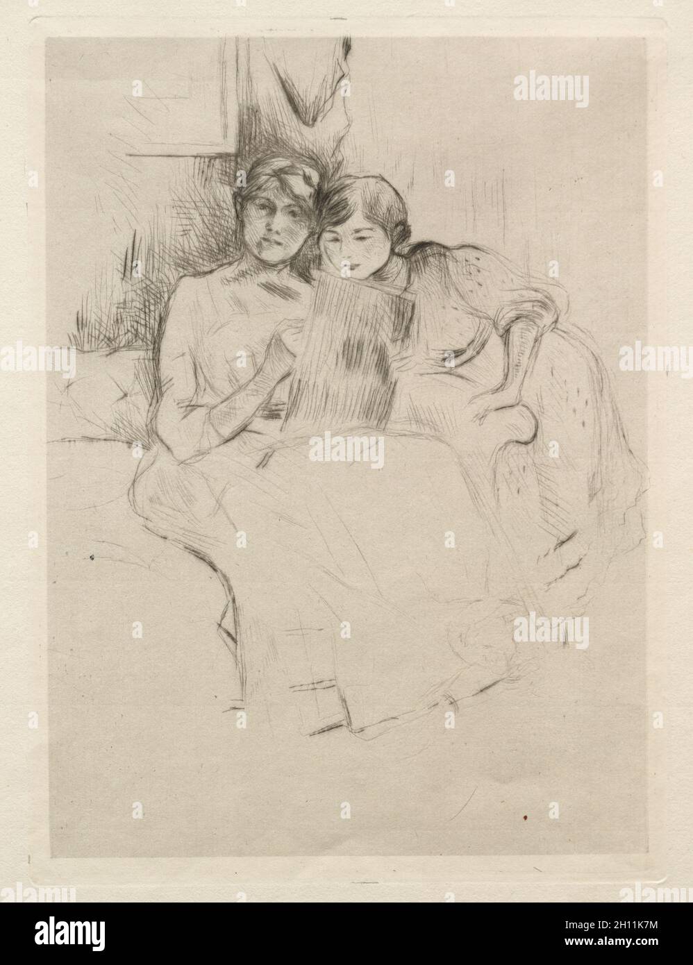 Die Zeichenstunde (Berthe Morisot Zeichnung mit ihrer Tochter), 1889. Berthe Morisot (Französisch, 1841-1895). Trockenpunkt; Stockfoto