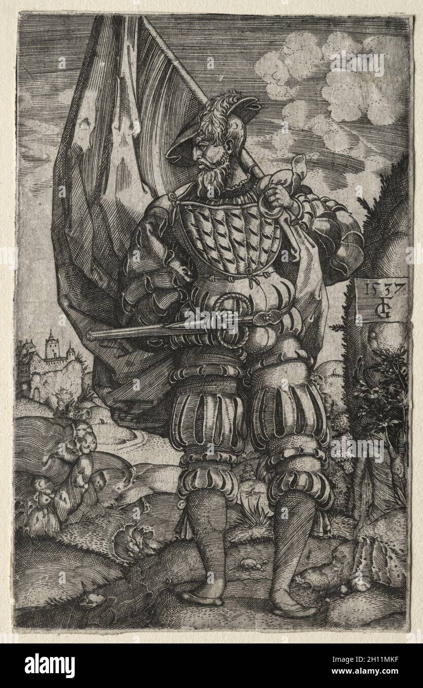 Der Standardträger, 1537. Meister F. G. (Deutsch). Gravur; Stockfoto