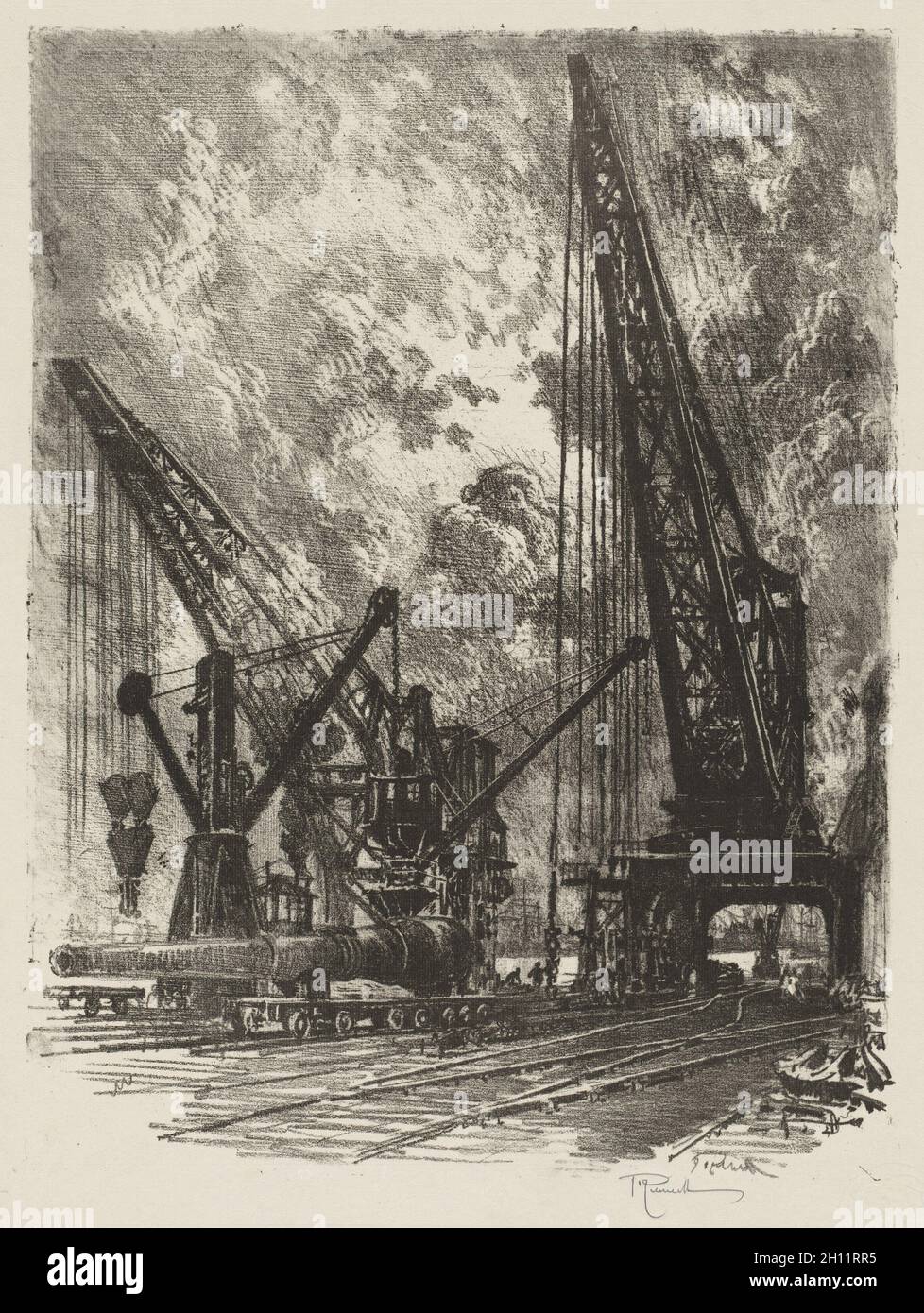 English war Work: Taking the Big Gun Away, 1916. Joseph Pennell (Amerikaner, 1857-1926). Lithographie; Stockfoto