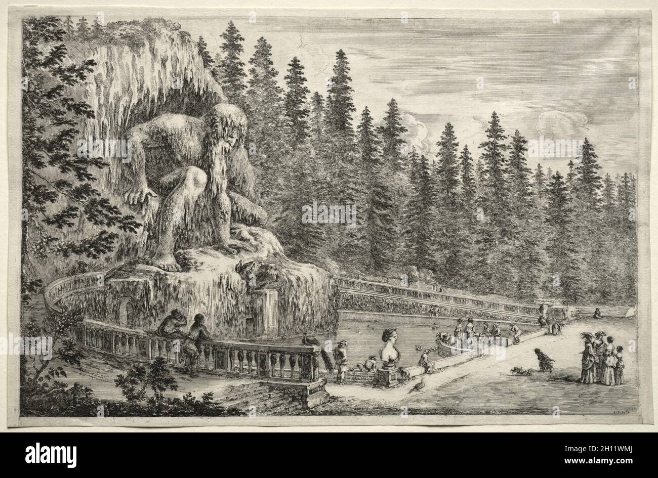 Ansichten der Villa von Pratolino: Kolossale Statue des Apennins, c. 1653. Stefano Della Bella (Italienisch, 1610-1664). Ätzen; Stockfoto