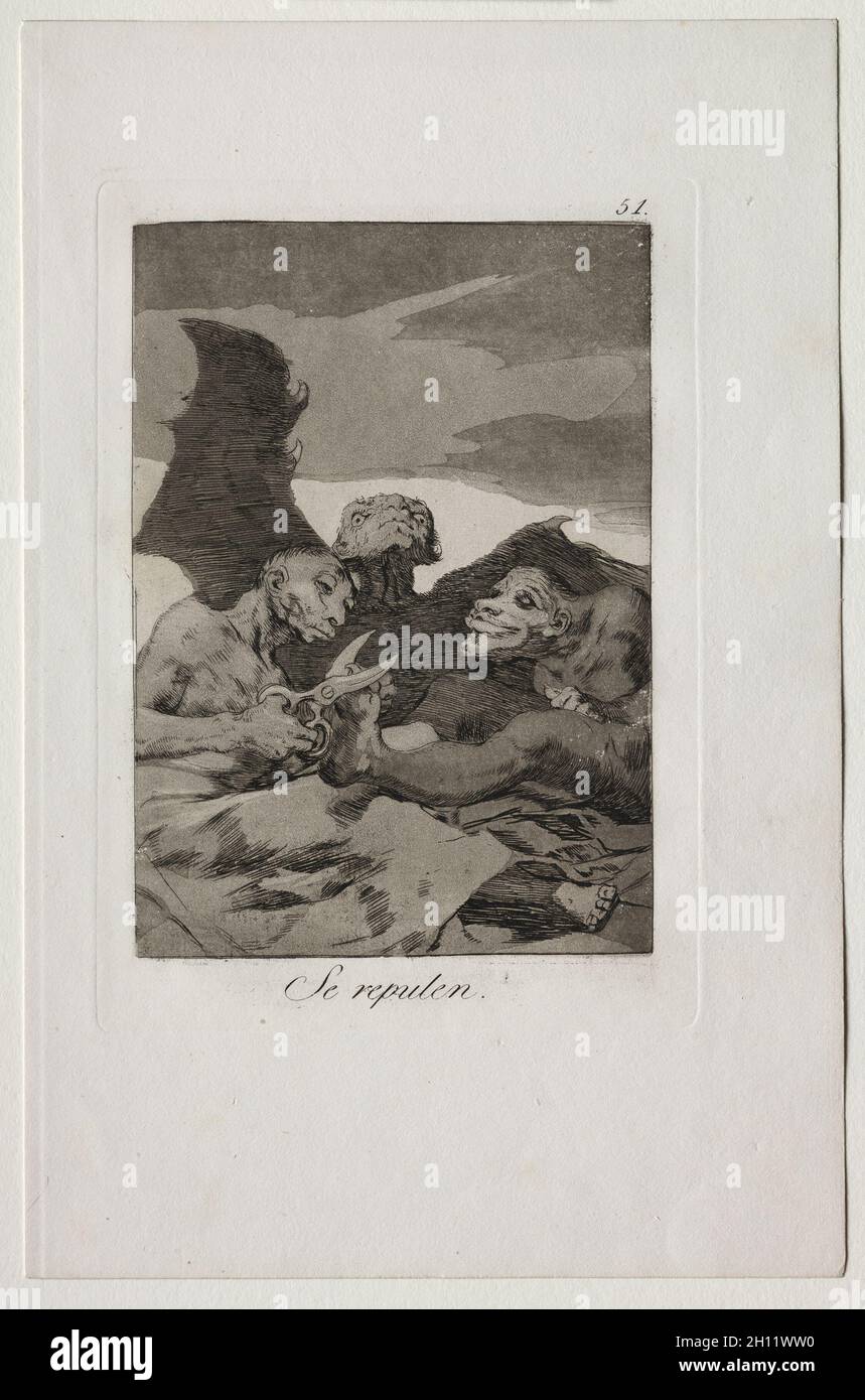 Caprichos: Sie Spriegen Sich Auf. Francisco de Goya (Spanisch, 1746-1828). Ätzung und Aquatinta; Stockfoto