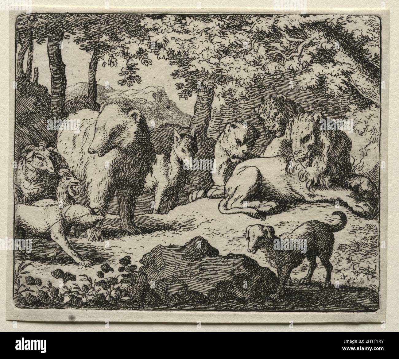 Reynard, der Fuchs: Die Aussetzung des Urteils, 1650-75. Allart van Everdingen (Niederländisch, 1621-1675). Ätzen; Stockfoto