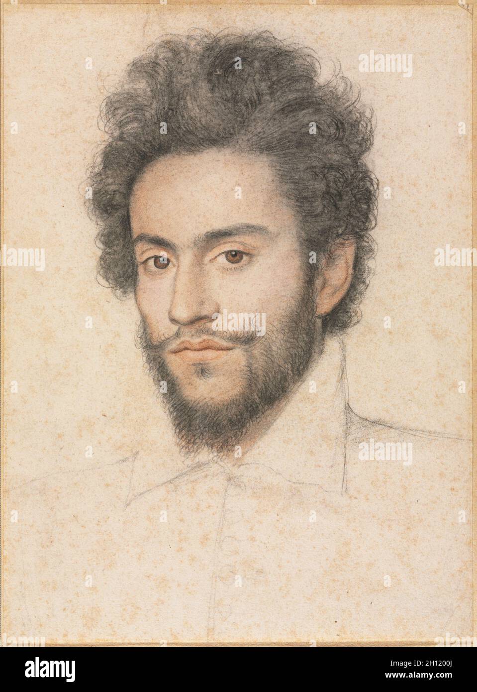 Junger Mann mit Bart, 17. Jahrhundert?. Zurückzuführen auf François Quesnel (Französisch, 1543-1619). Schwarz, rot, braun und weißer Kreide mit stumping; Blatt: 28,6 x 21,1 cm (11 1/4 x 8 5/16 in.); sekundäre Support: 44 x 29,2 cm (17 5/16 x 11 1/2 in.). Stockfoto