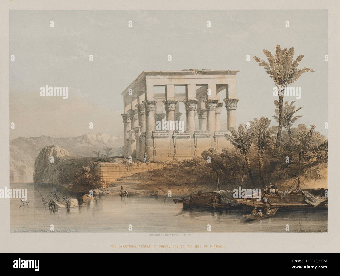 Ägypten und Nubien, Band II: Der hypaethrale Tempel in Philae, genannt das Bett des Pharao, 1848. Louis Haghe (British, 1806-1885), F. G. Moon (British, 1797-1871), nach David Roberts (Scottish, 1796-1864). Farblithographie; Blatt: 43.7 x 60.2 cm (17 3/16 x 23 11/16 Zoll); Bild: 34.6 x 46.3 cm (13 5/8 x 18 1/4 Zoll). Stockfoto