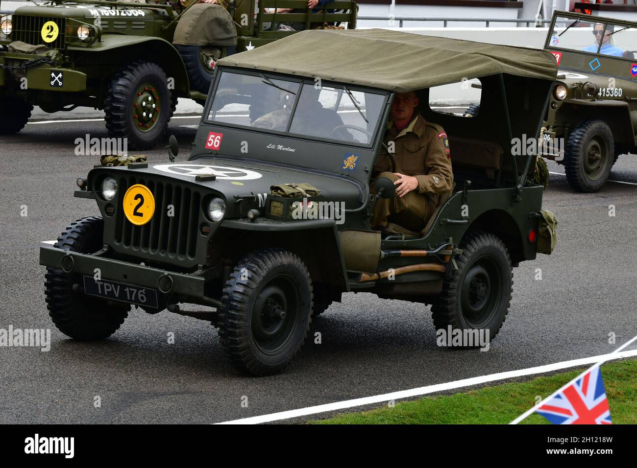 Hotchkiss Jeep, Victory Parade, Goodwood Revival 2021, Goodwood, Chichester, West Sussex, England, September 2021. Stockfoto