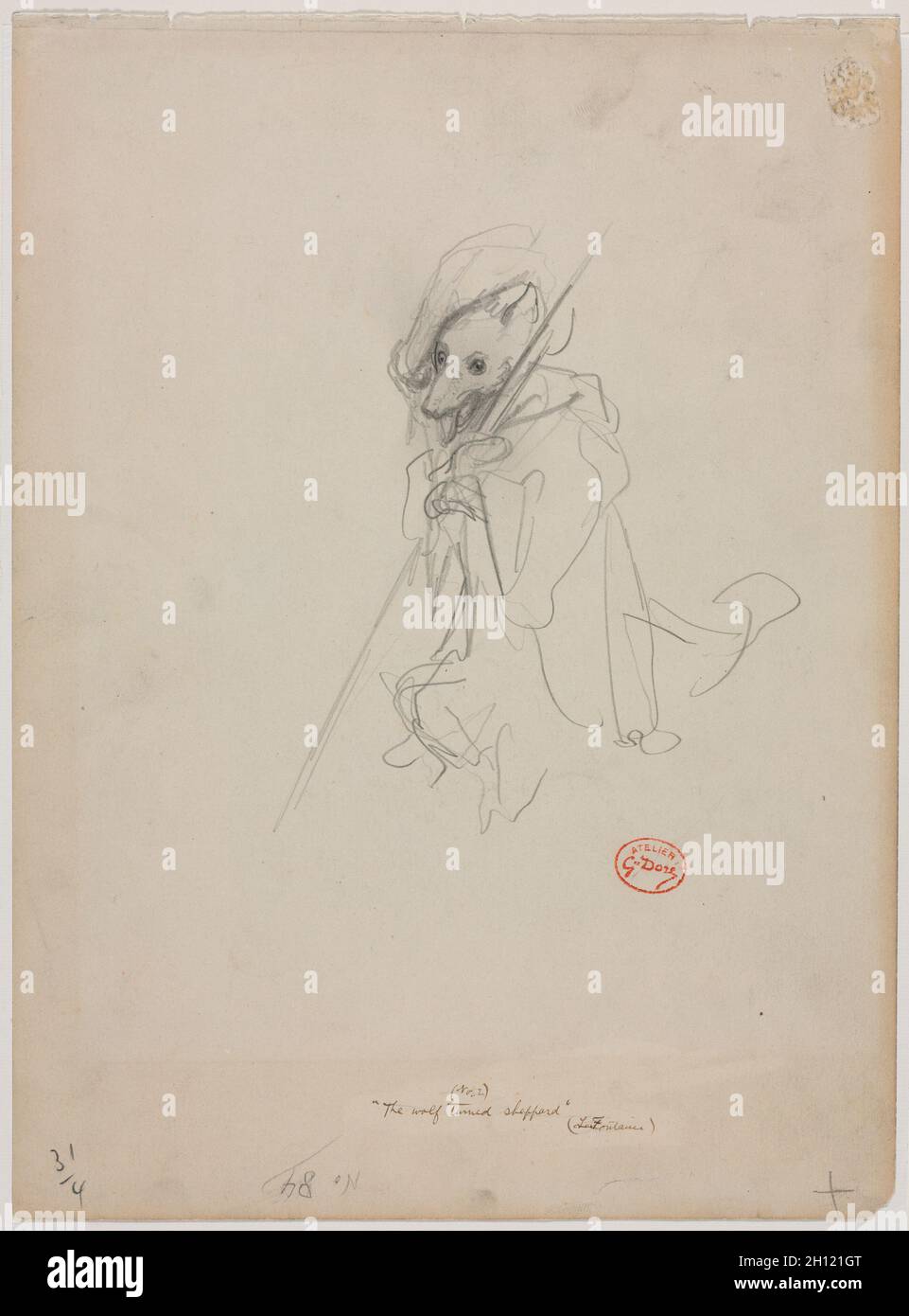 Skizze für „der Wolf wurde zum Hirten“ (recto), c. 1868. Gustave Doré (Französisch, 1832-1883). Graphit; Blatt: 30.1 x 22.2 cm (11 7/8 x 8 3/4 Zoll). Stockfoto
