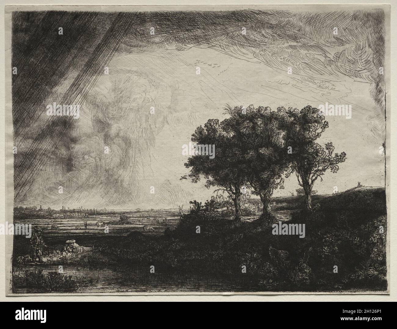 Die drei Bäume, C. 1770-1844. James Bretherton (British, 1844), Kopie nach Rembrandt van Rijn (Niederländisch, 1606-1669). Ätzen und kaltnadelradierung mit Roulette; Blatt: 21,5 x 28,4 cm (8 7/16 x 11 3/16 in.); Plattenrand: 21,3 x 28,4 cm (8 3/8 x 11 3/16 in.). Stockfoto