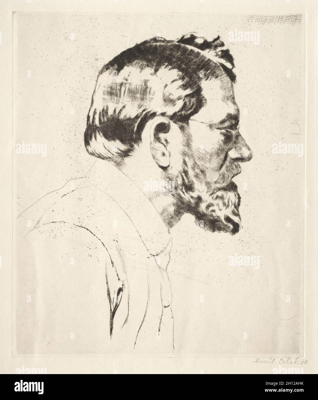 Selbstporträt. Emil Orlik (Tschechisch, 1870-1932). Ätzung und Mezzotinta; Stockfoto