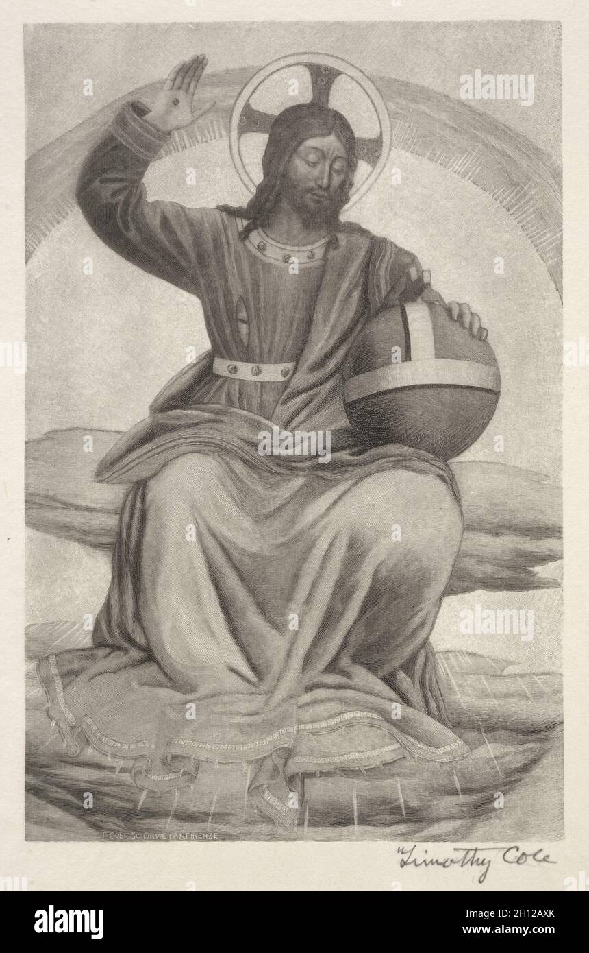 Alte Italienische Meister: Christus Thront, 1888-1892. Timothy Cole (Amerikaner, 1852-1931). Holzgravur; Stockfoto