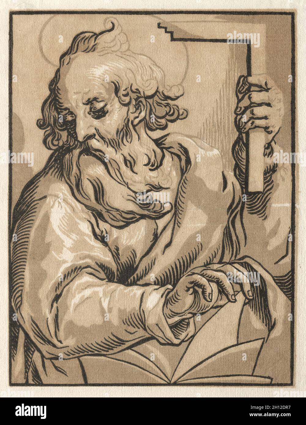 Die Reihe: Christus und die Apostel, nein. 17: Christus und die Apostel: St. Thomas (mit dem Quadrat), 1600. Ludolph Büsinck (Deutsch, 1590-1669), nach G. Lallemand. Chiaroscuro Holzschnitt; Blatt: 24,2 x 18,7 cm (9 1/2 x 7 3/8 in.); Bild: 21 x 16 cm (8 1/4 x 6 5/16 in.). Stockfoto