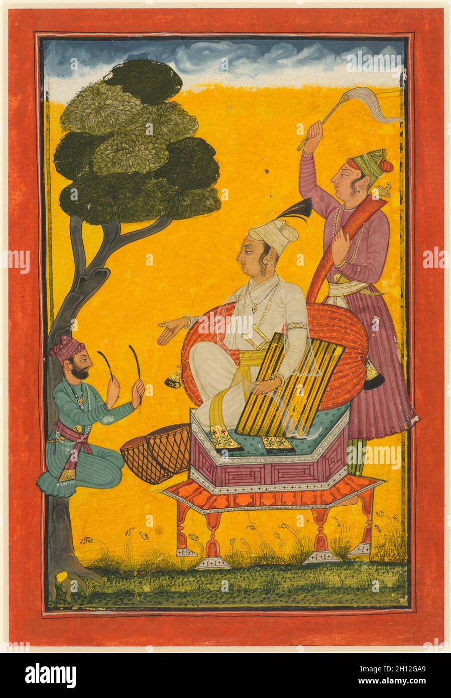 Vivaca Ragaputra, ein Blatt von Ragamala Serie, C. 1700-1720 s. Indien, Pahari Hügel, Industrie Schule, 18. Opak Aquarelle und Gold auf Papier; gesamt: 15,7 x 21,5 cm (6 3/16 x 8 7/16 in.). Stockfoto