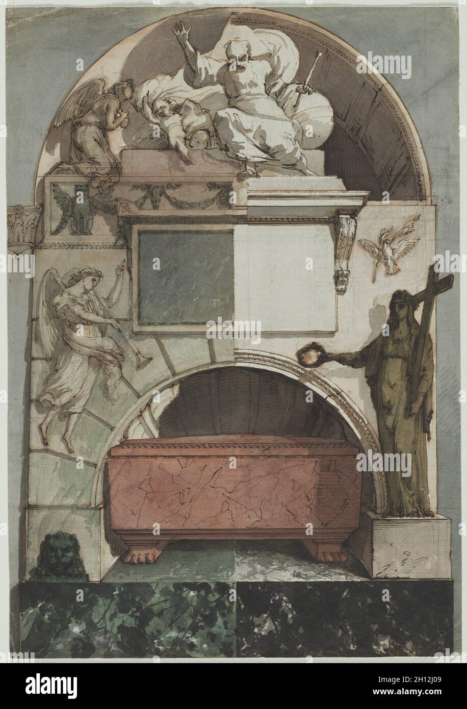 Design für ein Fresko von eines Künstlers Grab in der Certosa von Bologna (recto), C. 1810-1820. Pietro Fancelli (Italienisch, 1764-1850). Pen und braune Tusche und Aquarell mit Graphit unter Zeichnung; Blatt: 49,2 x 34,3 cm (19 3/8 x 13 1/2 in.). Stockfoto
