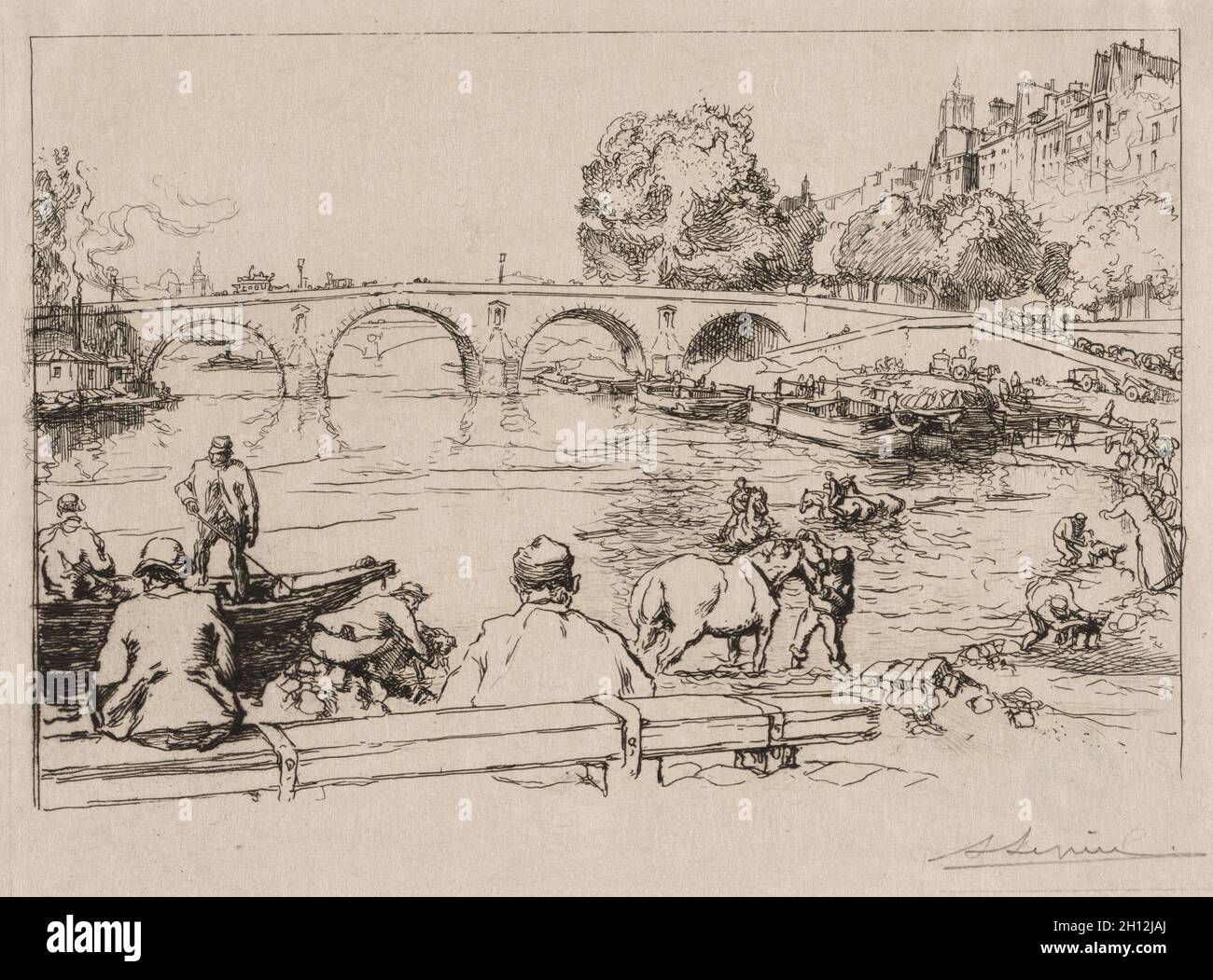 L'Abreuvoir an der Pont Marie, 1912. Auguste Louis Lepère (Französisch, 1849-1918). Ätzen; Stockfoto