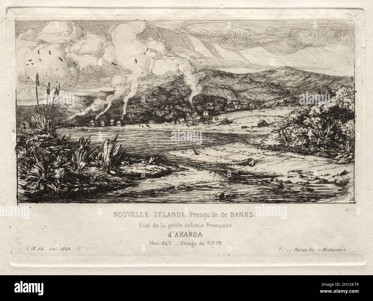 Die kleine französische Kolonie in Akaroa, 1845, 1865. Charles Meryon (Französisch, 1821-1868). Ätzen; Stockfoto
