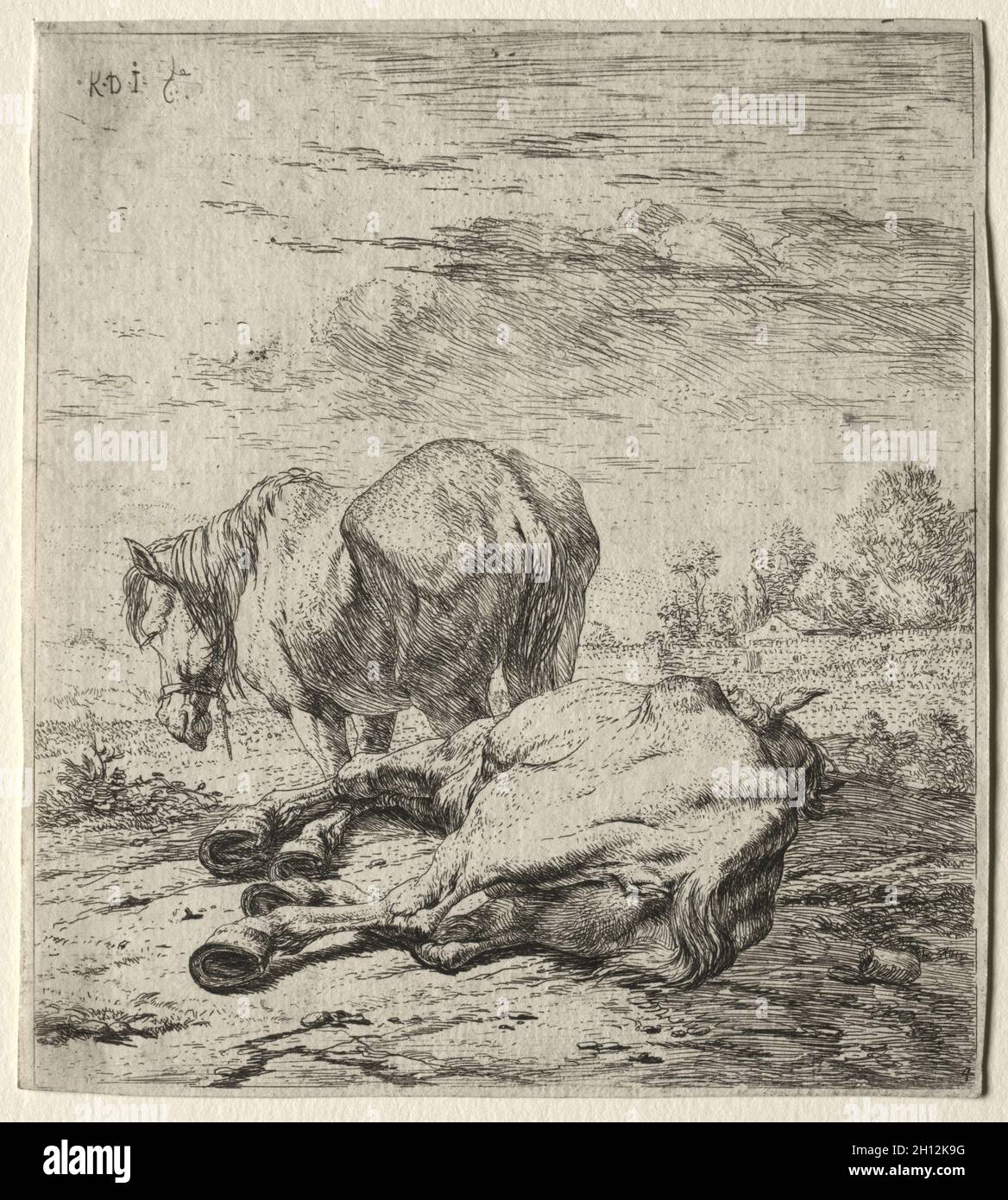 Die Beiden Pferde. Karel Dujardin (Niederländisch, c. 1622-1678). Ätzen; Stockfoto