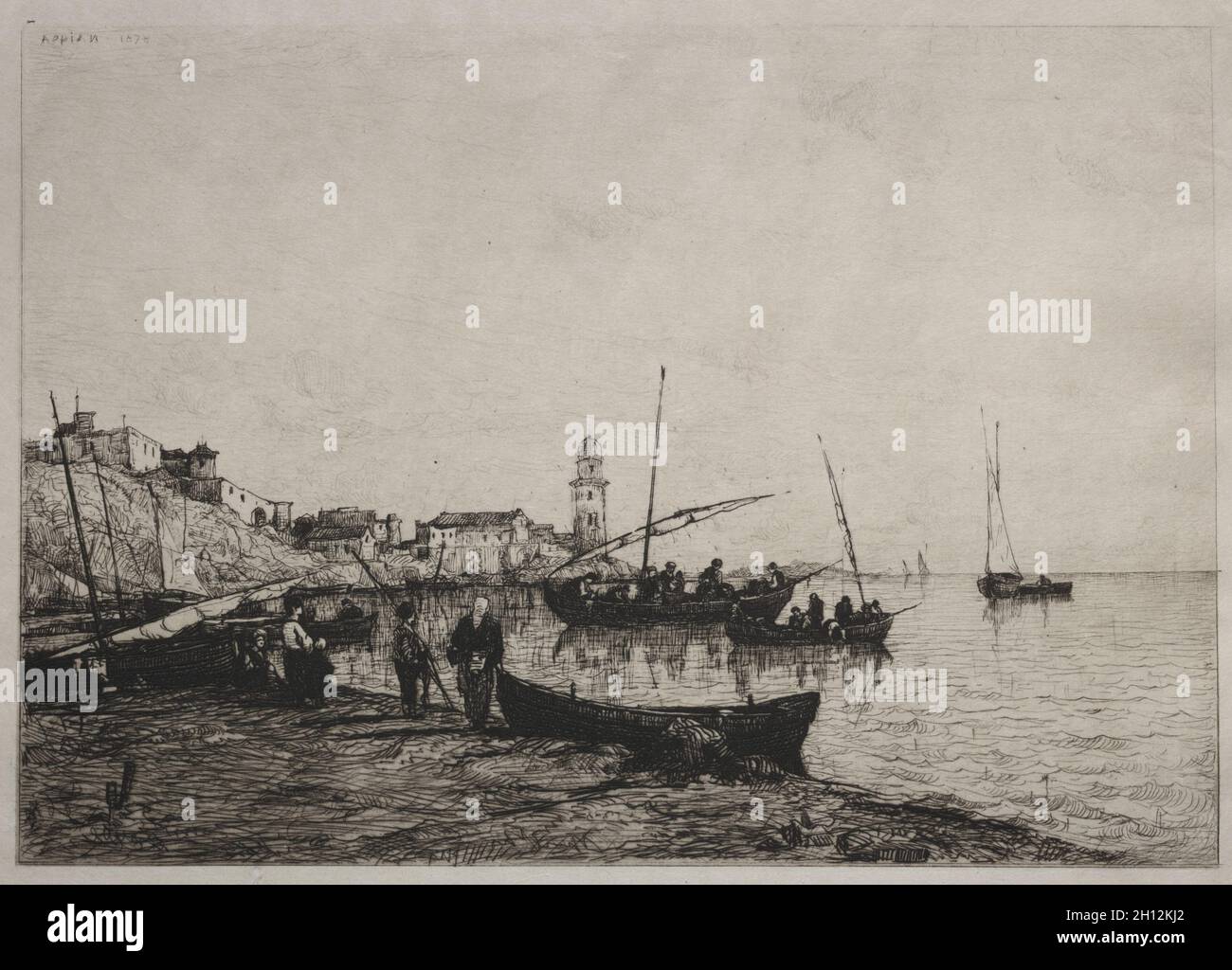 Rückkehr der Fischerboote in Collioure, in der Nähe der spanischen Grenze, 1878. Adolphe Appian (Französisch, 1818-1898). Ätzen; Blatt: 32,5 x 45,9 cm (12 13/16 x 18 1/16 in.); Plattenrand: 29,4 x 38,6 cm (11 9/16 x 15 3/16 in.). Stockfoto