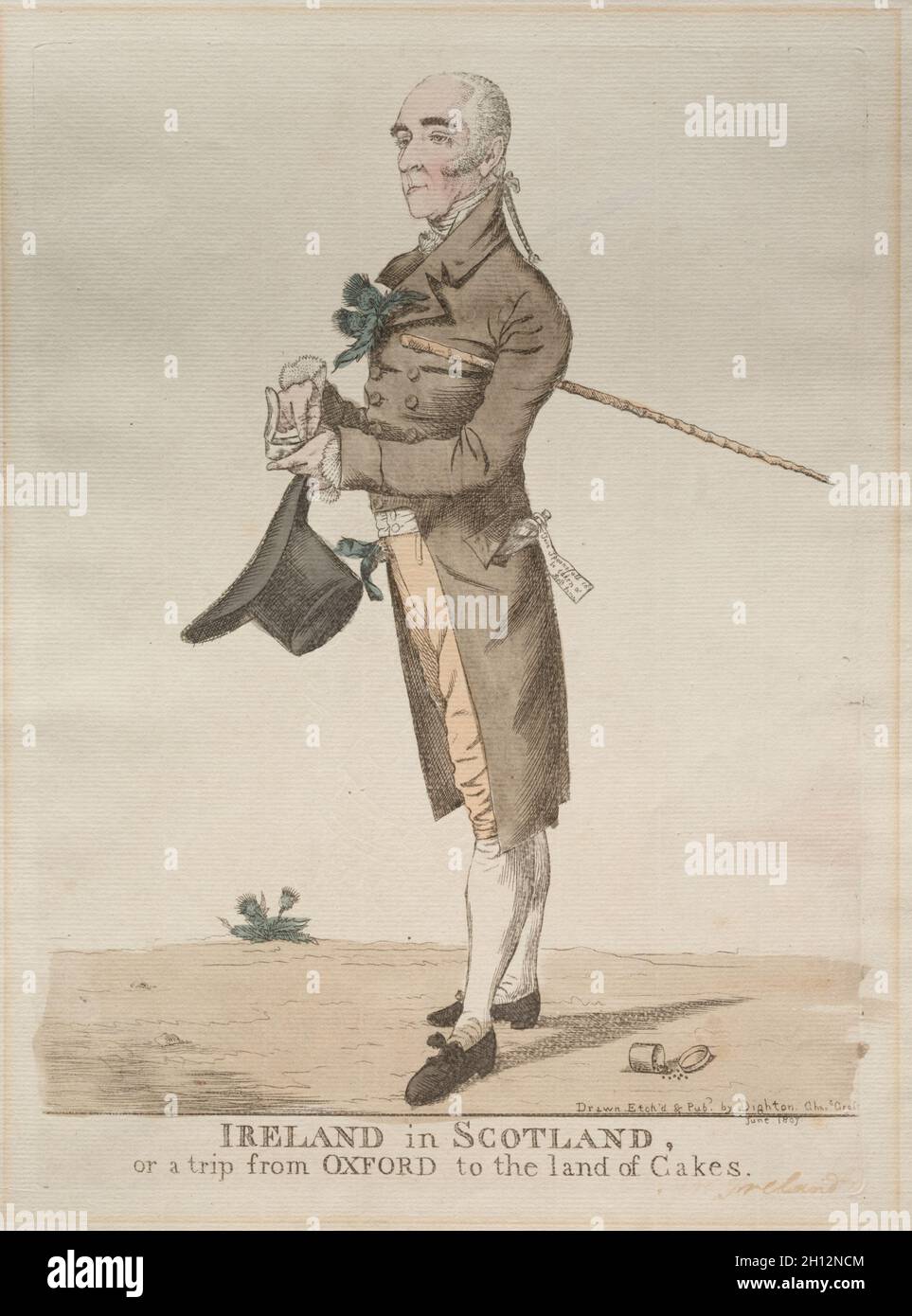 Irland in Schottland oder eine Reise von Oxford ins Land der Kuchen, 1807. Richard Dighton (Großbritannien, 1795-1880). Radierung, handfarbig; Stockfoto