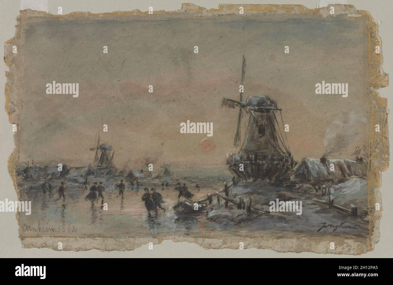 Blick auf Arnheim (recto), 1864. Johan Barthold Jongkind (Niederländisch, 1819-1891). Schwarze Kreide, Aquarell und Gouache; Blatt: 31.1 x 47.8 cm (12 1/4 x 18 13/16 Zoll). Stockfoto