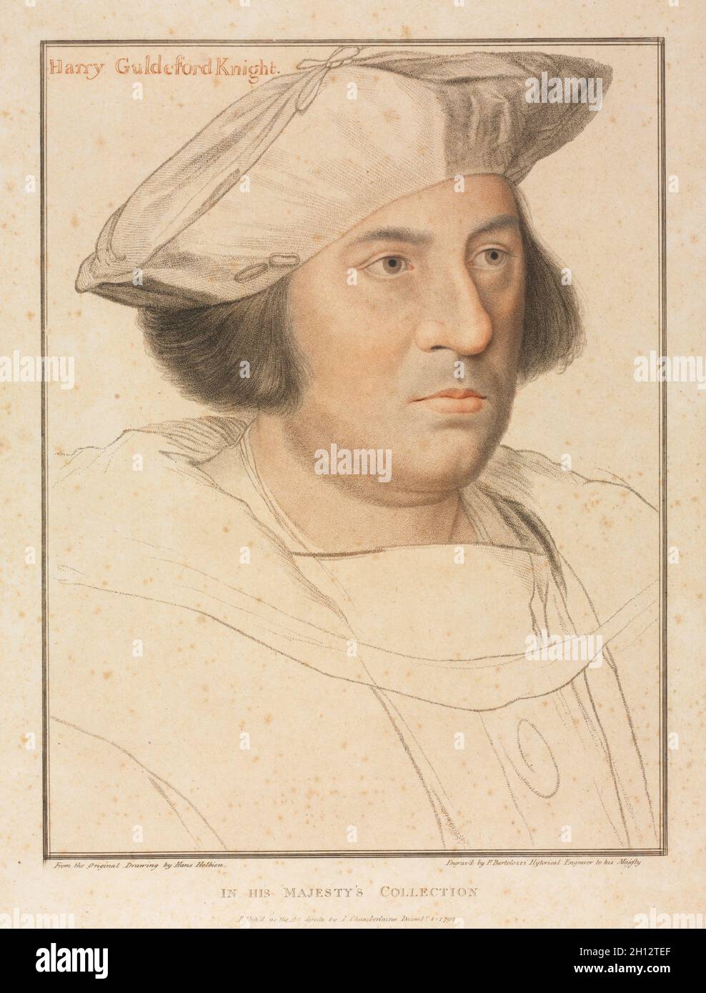 Sir Henhy Guldeford, 1792. Francesco Bartolozzi (British, 1727-1815), Johannes Benzing, nachdem Hans Holbein (Deutsch, C. 1465-1524). Farbe auftragen Gravur; Blatt: 54,6 x 41,4 cm (21 1/2 x 16 5/16 in.); Plattenrand: 45,4 x 35,6 cm (17 7/8 x 14 in.). Stockfoto