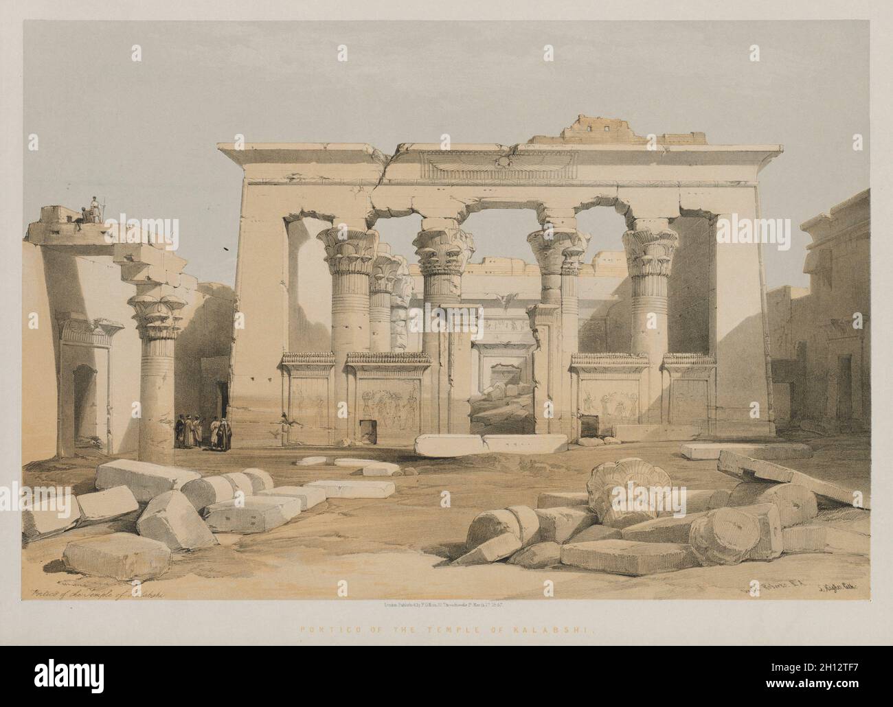Ägypten und Nubien, Band I: Portikus des Tempels von Kalabsche, 1847. Louis Haghe (British, 1806-1885), F. G. Moon, 20 Threadneedle Street, London, Nach David Roberts (Scottish, 1796-1864). Farblithographie; Blatt: 42.9 x 60.3 cm (16 7/8 x 23 3/4 Zoll); Bild: 35 x 51.1 cm (13 3/4 x 20 1/8 Zoll). Stockfoto