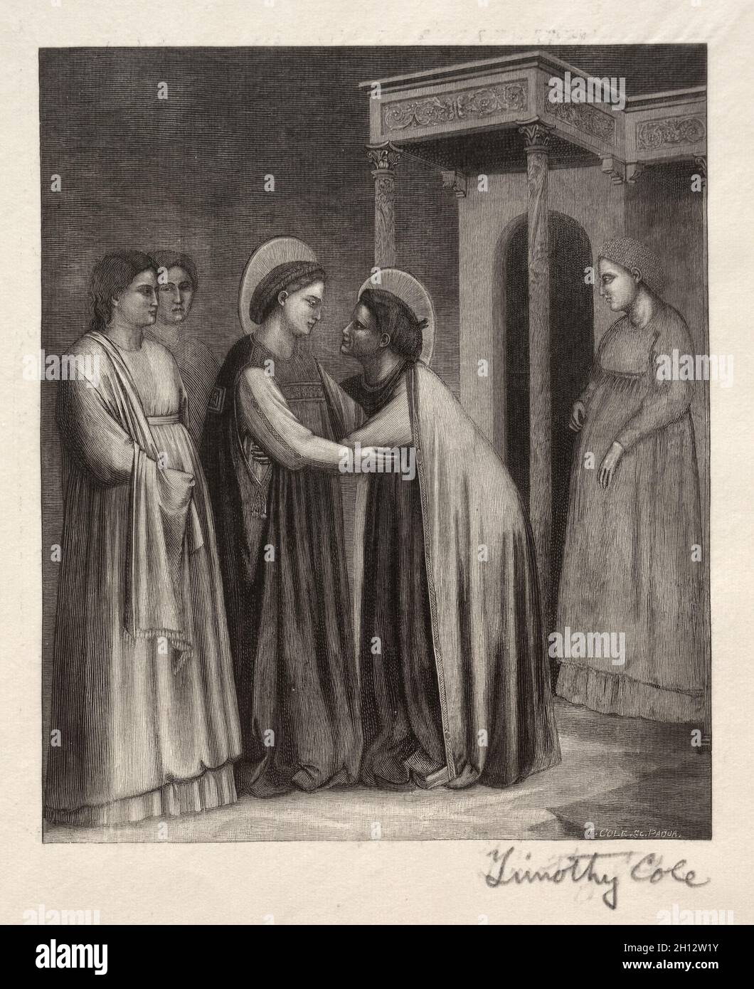 Alte Italienische Meister: Die Heimsuchung, 1888-1892. Timothy Cole (Amerikaner, 1852-1931). Holzgravur; Stockfoto