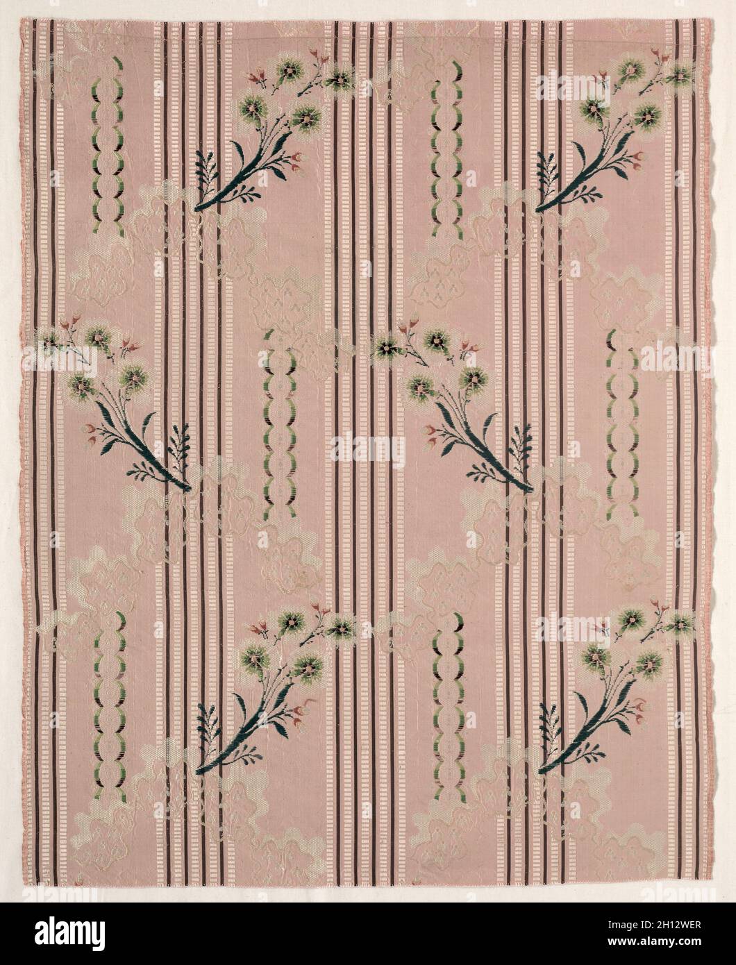 Länge der Textil-, 1774-1793. Frankreich, 18. Jahrhundert, Periode von Louis XVI (1774-1793). Brokat, Seide; gesamt: 70,5 x 54,9 cm (27 3/4 x 21 5/8 in.). Stockfoto