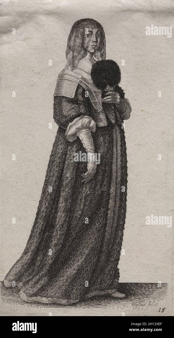 Die verschiedenen Gewohnheiten der englischen Frauen, vom Adel bis zu den Landfrauen, wie sie es in diesen Zeiten sind: Die verschleierte Frau, 1640. Wenceslaus Hollar (Böhmisch, 1607-1677). Ätzen; Stockfoto