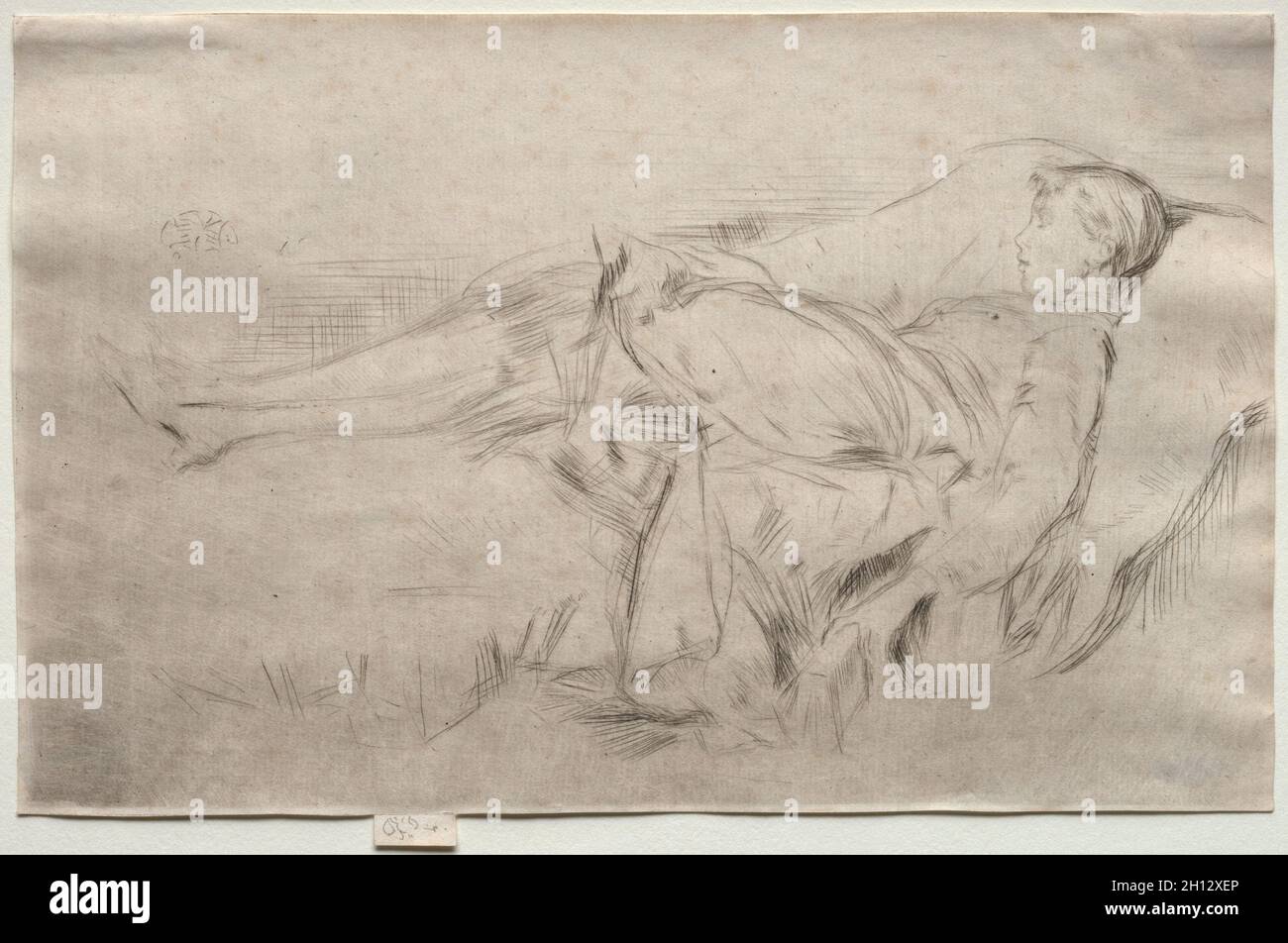 Ein Kind auf einer Couch, Nr. 2, 1874-75. James McNeill Whistler (amerikanisch, 1834-1903). Trockenpunkt; Blech: 13.7 x 21.5 cm (5 3/8 x 8 7/16 Zoll). Stockfoto