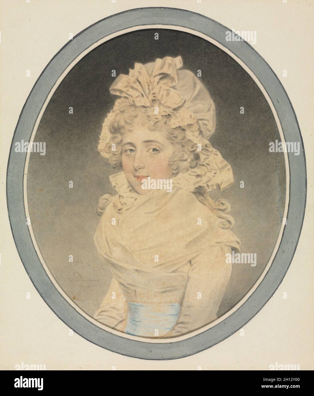 Lady Caroline Wrottesley, 1792. John Downman (British, 1750-1824). Pinsel und schwarze Kreide waschen und Aquarell mit blauen Pastellfarben; Blatt: 21,9 x 18,3 cm (8 5/8 x 7 3/16 in.); sekundäre Support: 24,6 x 20,6 cm (9 11/16 x 8 1/8 in.); Tertiärsektor: 24,9 x 21,1 cm (9 13/16 x 8 5/16 in.). Stockfoto