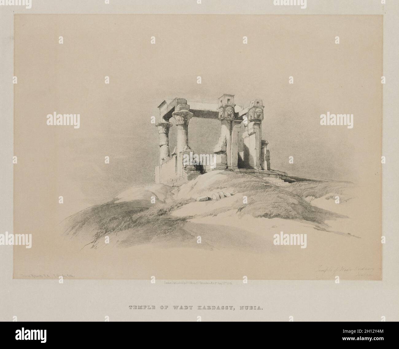 Ägypten und Nubien, Band I: Tempel von Wady Kardassy in Nubien, 1846. Louis Haghe (British, 1806-1885), F. G. Moon, 20 Threadneedle Street, London, Nach David Roberts (Scottish, 1796-1864). Farblithographie; Blatt: 36.1 x 42.8 cm (14 3/16 x 16 7/8 Zoll); Bild: 25.1 x 34.9 cm (9 7/8 x 13 3/4 Zoll). Stockfoto