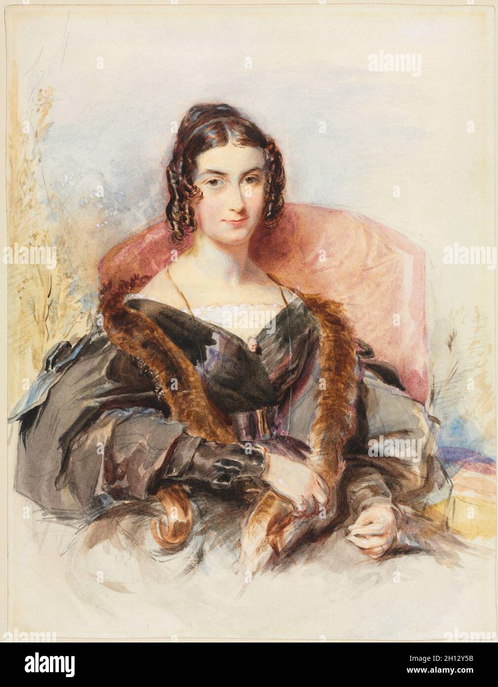 Porträt einer Frau, C. 1830-1835. George Richmond (British, 1809-1896). Aquarell mit Graphit mit weißer Farbe erhöht; Blatt: 27,8 x 21,6 cm (10 15/16 x 8 1/2 in.). Stockfoto