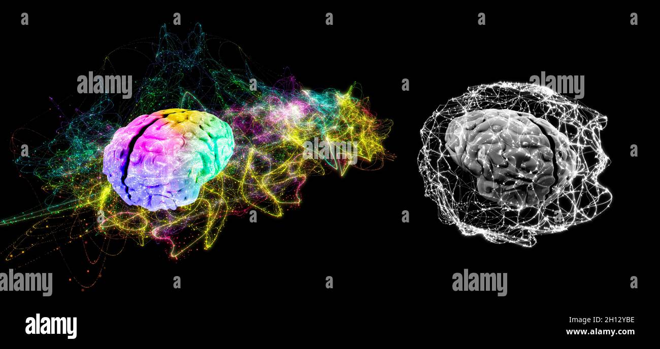 Menschliche Gehirne mit Energiefeld, 3D-Illustration Stockfoto