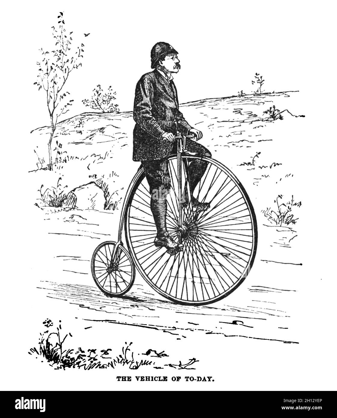 Mann auf Penny-Farthing, Illustration aus dem 19. Jahrhundert Stockfoto