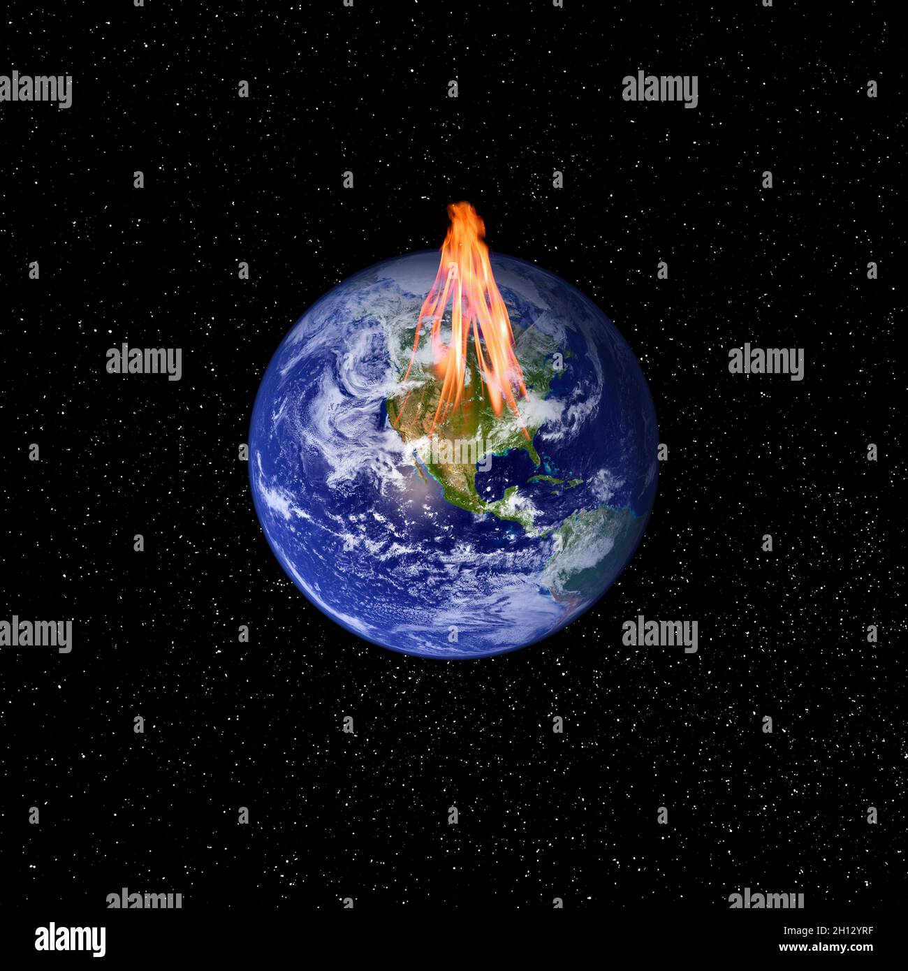 Globus zeigt die USA in Brand, Illustration Stockfoto
