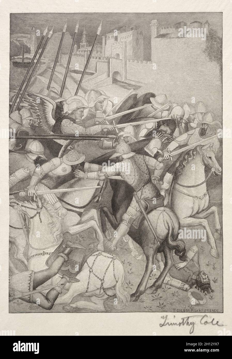 Alte italienische Meister: Schlacht von St. Ephesus gegen die Heiden von Sardinien, 1888-1892. Timothy Cole (Amerikaner, 1852-1931). Holzgravur; Stockfoto