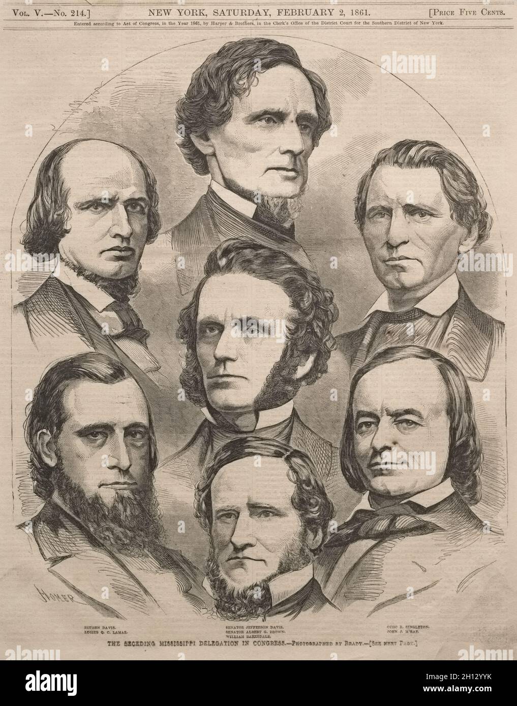 Die abtretende Mississippi-Delegation im Kongress, 1861. Winslow Homer (Amerikanisch, 1836-1910). Holzgravur; Stockfoto
