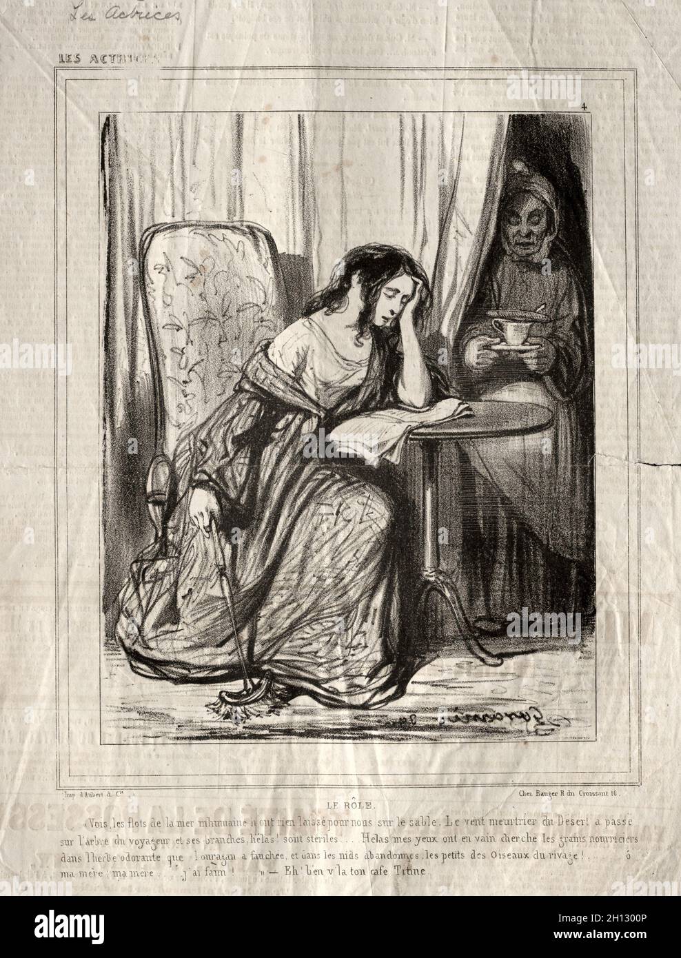 Les Actrices: Le Rôle, 1843. Paul Gavarni (Französisch, 1804-1866). Lithographie; Stockfoto