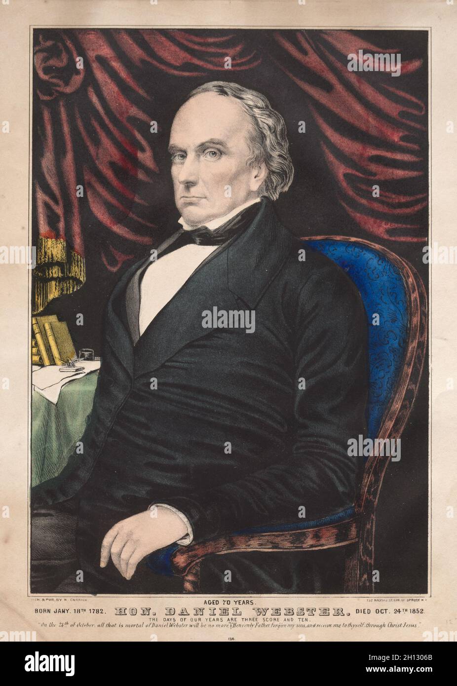 Hon. Daniel Webster, 70 Jahre Alt. Und James Merritt Ives (Amerikaner, 1824-1895), Nathaniel Currier (Amerikaner, 1813-1888). Lithographie; Stockfoto