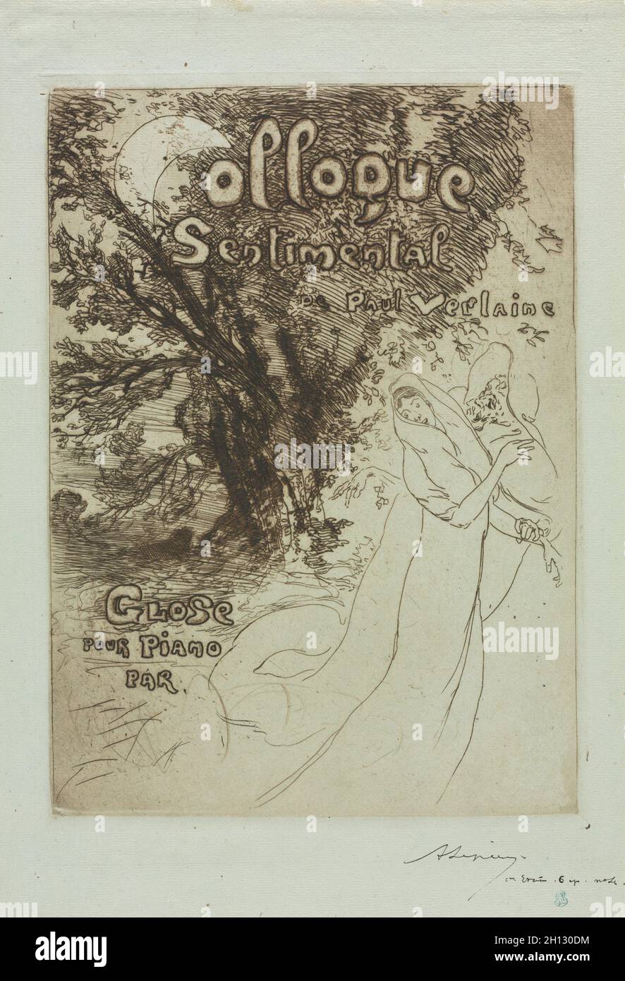 Fit Kolloquium von Paul Verlaine, 1897. Louis Auguste Lepère (Französisch, 1849-1918). Radierung und Aquatinta; Blatt: 43 x 26 cm (16 15/16 x 10 1/4 in.); Bild: 29,9 x 21,7 cm (11 3/4 x 8 9/16 in.). Stockfoto