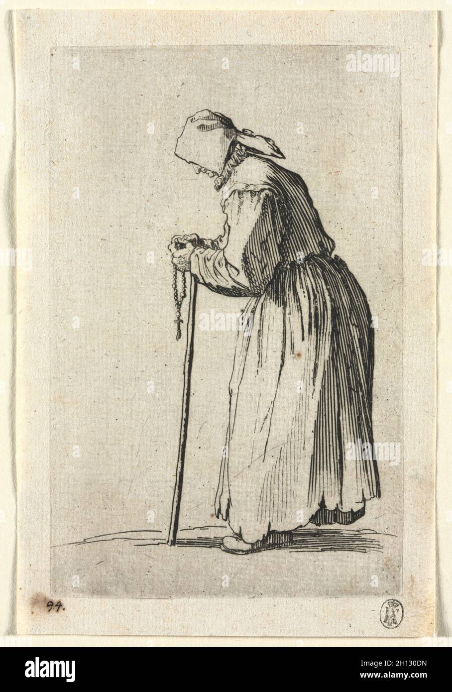 Die Bettler: Bettler bei ihrem Rosenkranz, c. 1623. Jacques Callot (Französisch, 1592-1635). Ätzen; Stockfoto