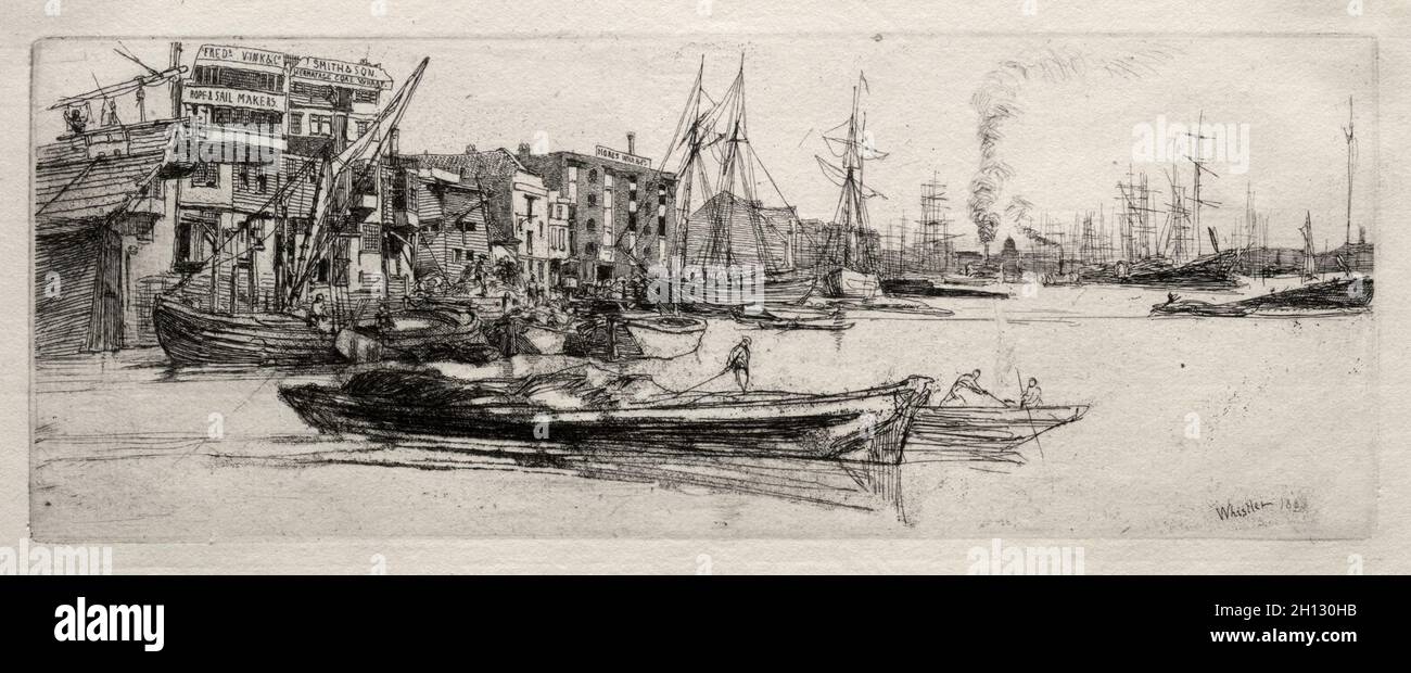 Thames Lager, 1871. James McNeill Whistler (American, 1834-1903). Ätzen; Blatt: 22,7 x 9,7 cm (8 15/16 x 3 13/16 in.); Plattenrand: 20,3 x 7,6 cm (8 x 3 in.). Stockfoto