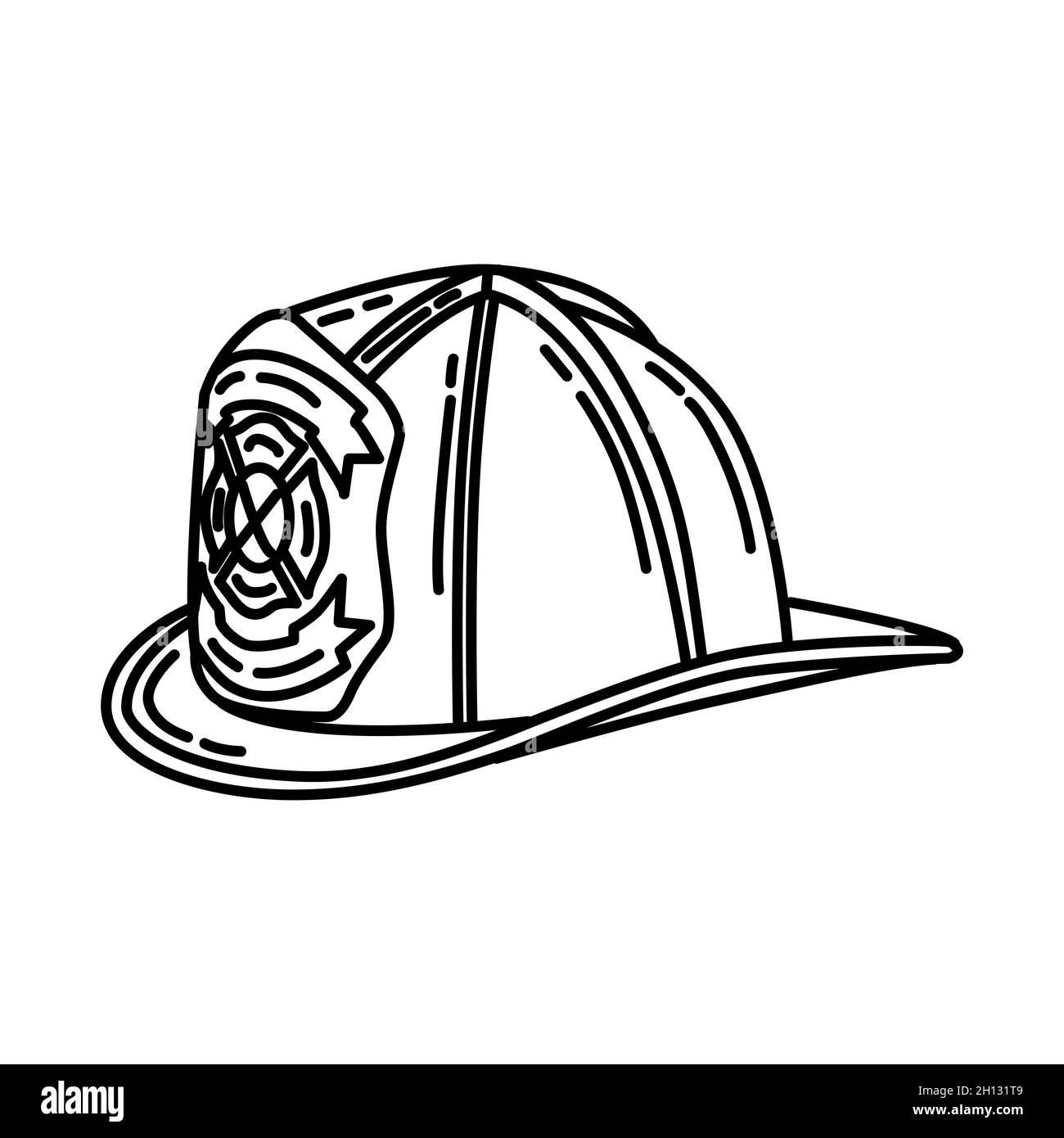 Feuerwehrmann Hut Teil von Feuerwehrmann Zubehör und Ausrüstung Gerät Handgezeichnete Icon Set Vektor. Stock Vektor