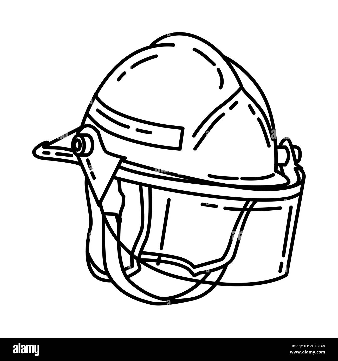 Feuerwehrhelm Teil von Feuerwehrmann Zubehör und Ausrüstung Gerät Handgezeichnetes Icon Set Vektor. Stock Vektor